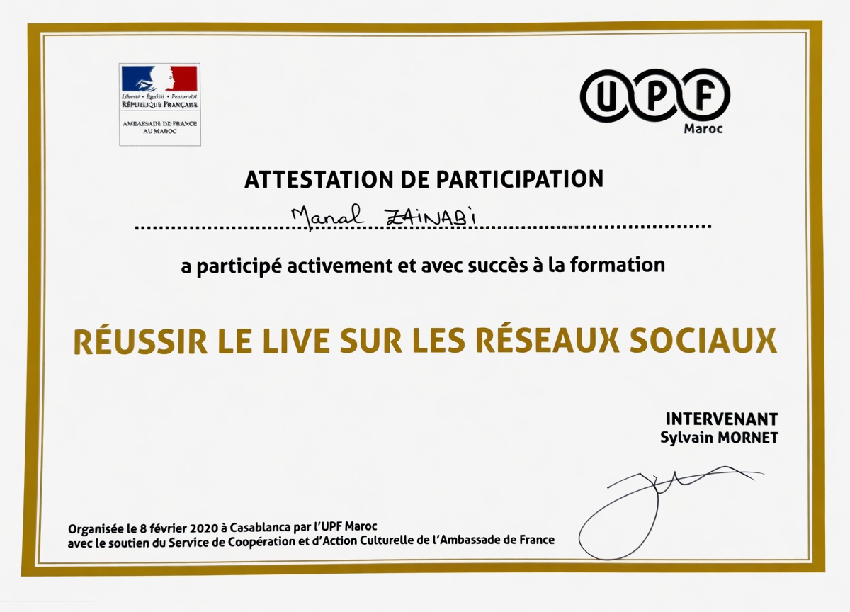 Réussir le live sur les réseaux sociaux certificate